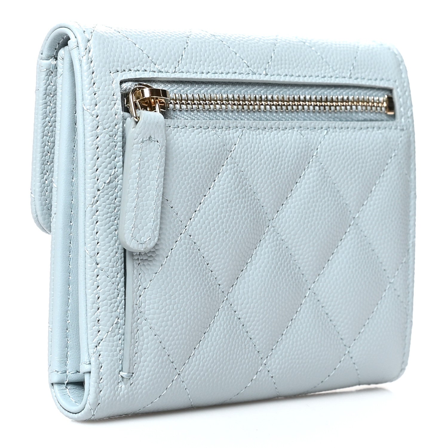 Chanel Caviar Quilted Compact Flap Wallet Light Blue 3 of 10