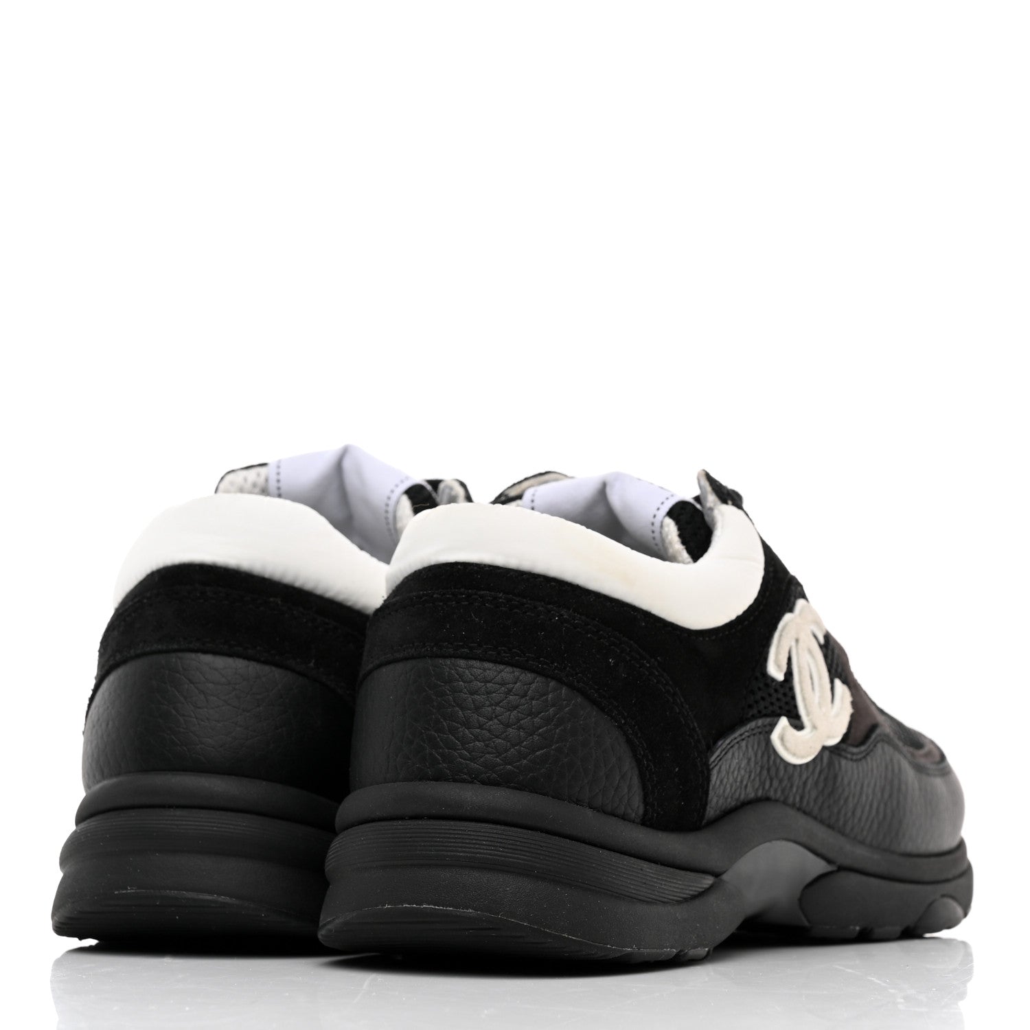Chanel Mesh Suede Grained Calfskin Womens CC Sneakers 40 Black White 4 of 8