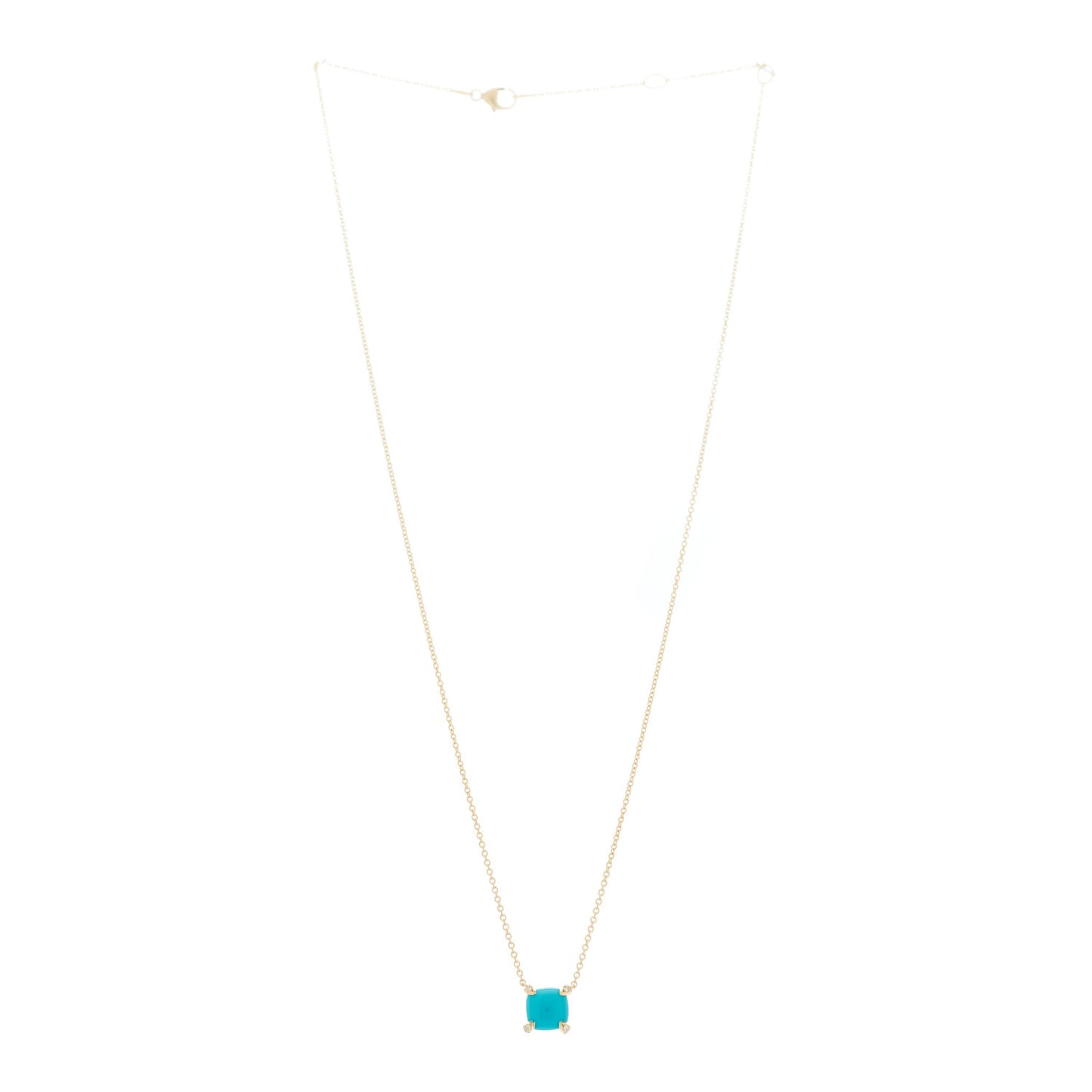 18K Yellow Gold Diamond Turquoise 7mm Petite Chatelaine Pendant Necklace