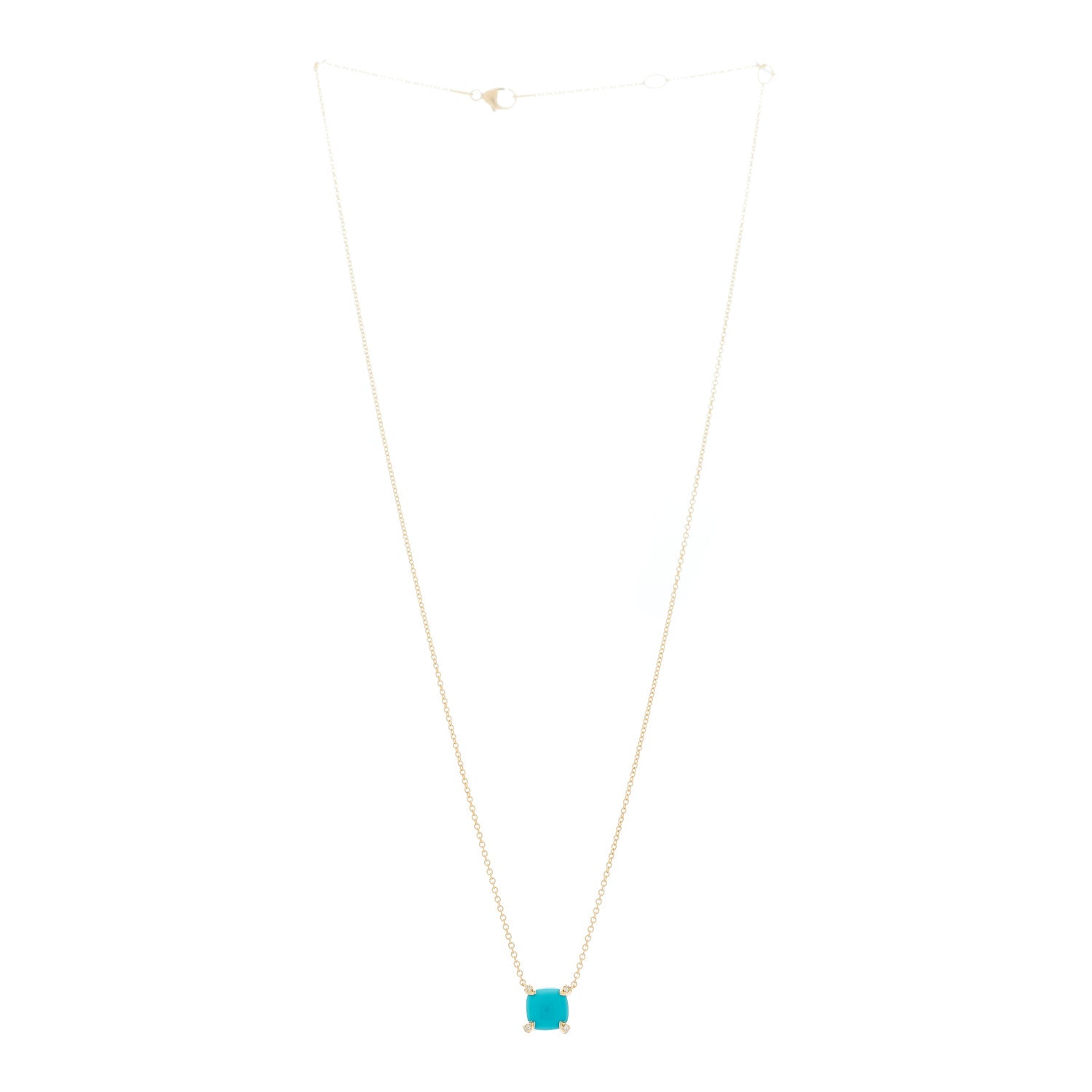 David Yurman 18K Yellow Gold Diamond Turquoise 7mm Petite Chatelaine Pendant Necklace 3 of 6