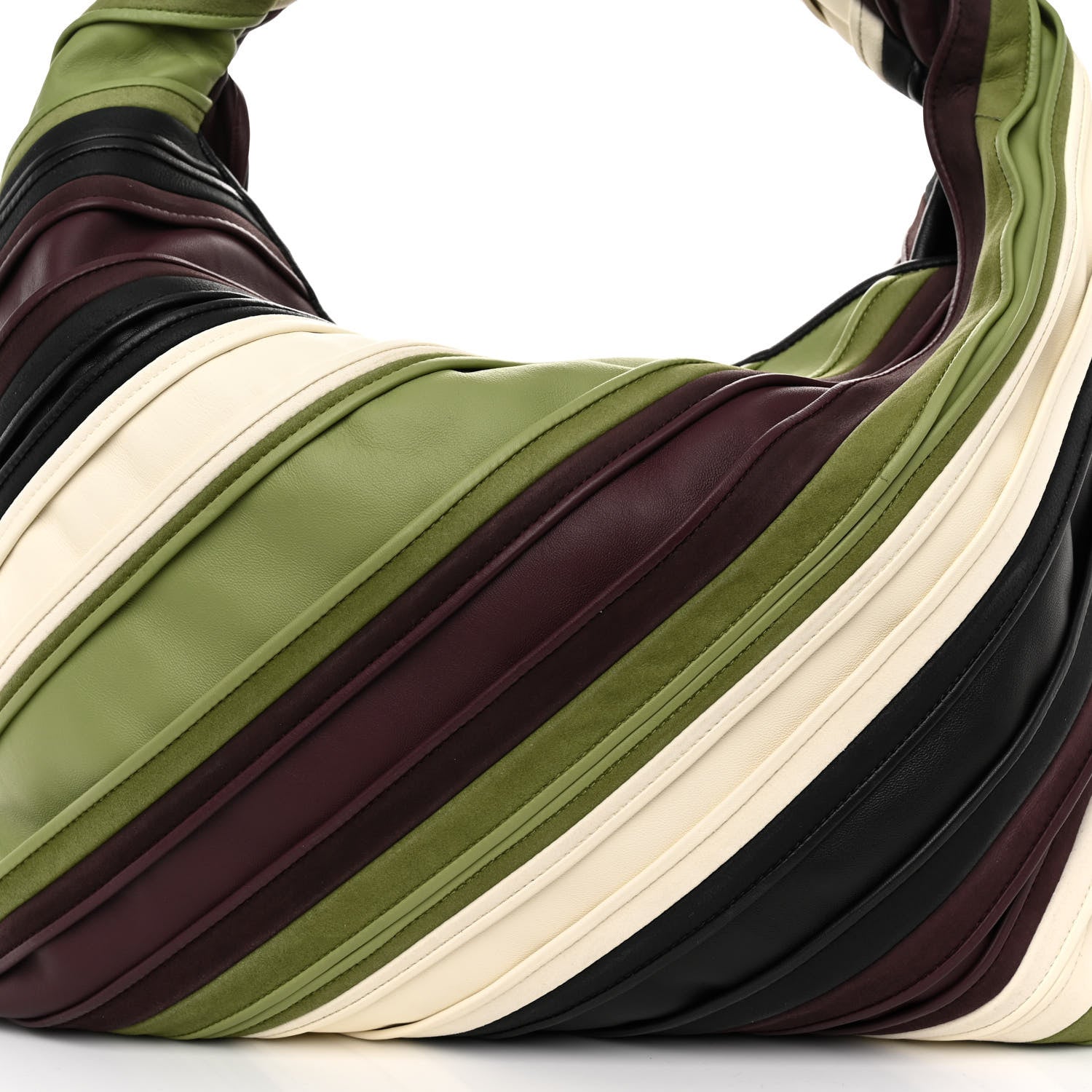 Bottega Veneta Calfskin Suede Striped Large Hop Black Matcha Leaf Jam White 7 of 9