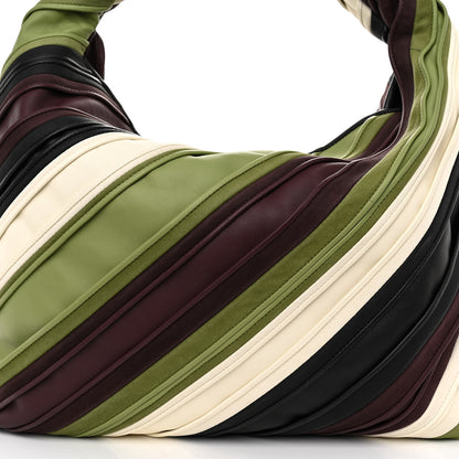 Bottega Veneta Calfskin Suede Striped Large Hop Black Matcha Leaf Jam White 7 of 9