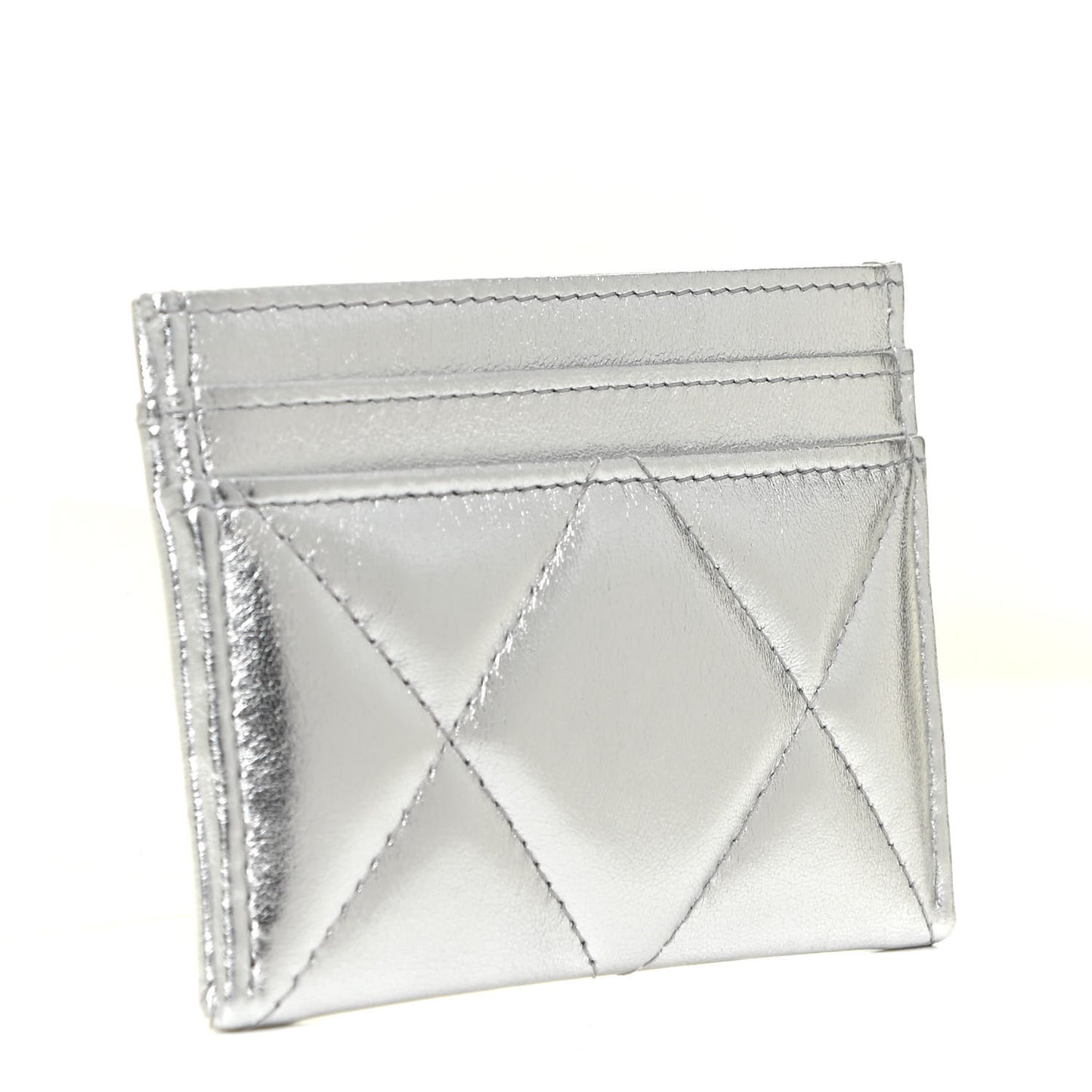 Metallic Goatskin Quilted 19 Card Holder Silver