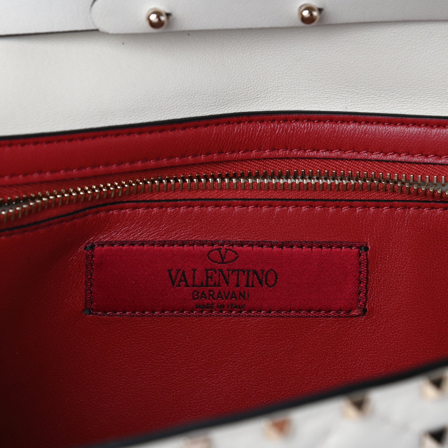 Nappa Rockstud Spike Wallet on Chain Light Ivory