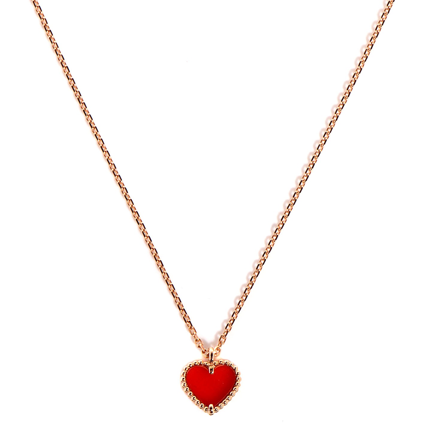 18K Rose Gold Carnelian Sweet Alhambra Heart Pendant Necklace