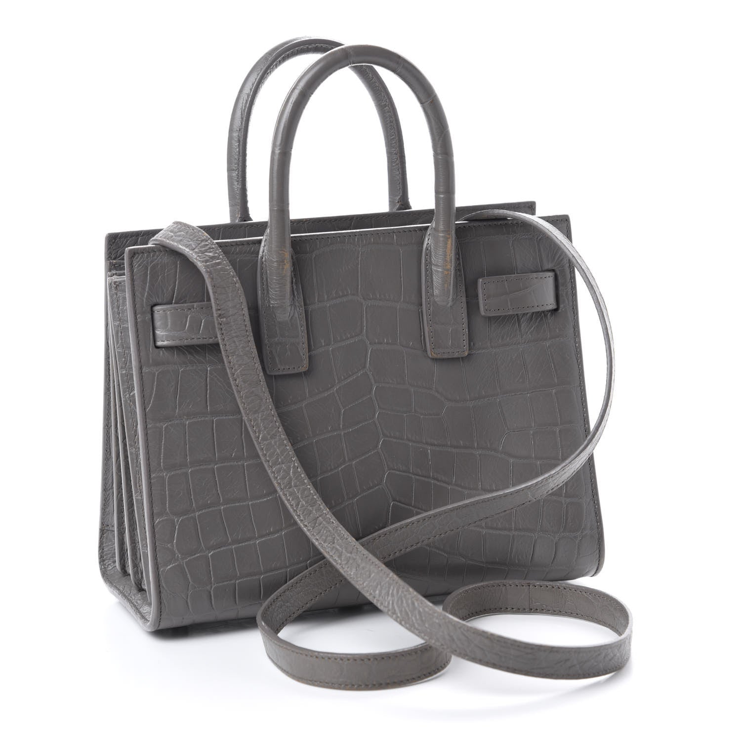 Saint Laurent Calfskin Crocodile Embossed Nano Sac De Jour Fog 4 of 10