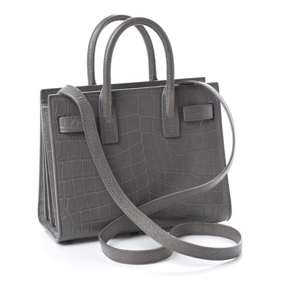 Saint Laurent Calfskin Crocodile Embossed Nano Sac De Jour Fog 4 of 10
