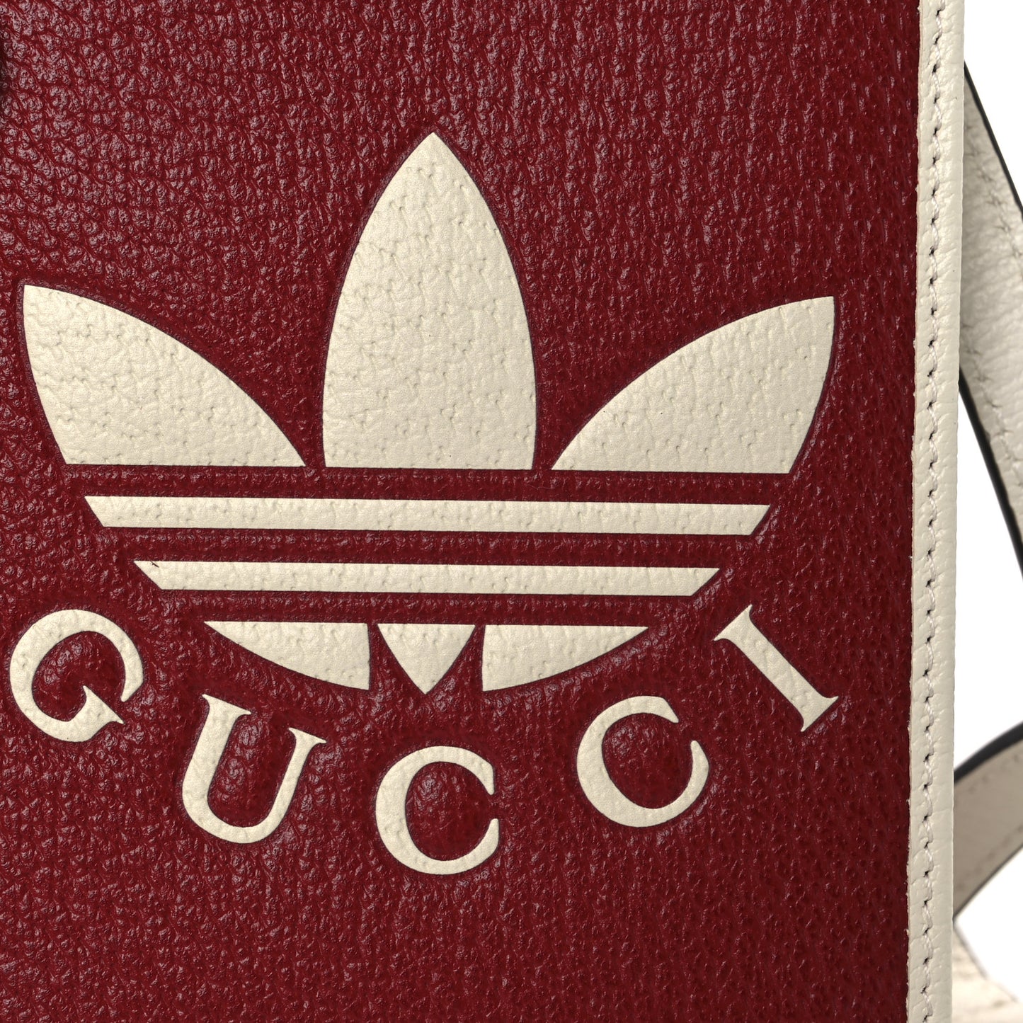 X ADIDAS Textured Dollar Calfskin Trefoil Embossed Phone Crossbody Bag Hibiscus Red Off White