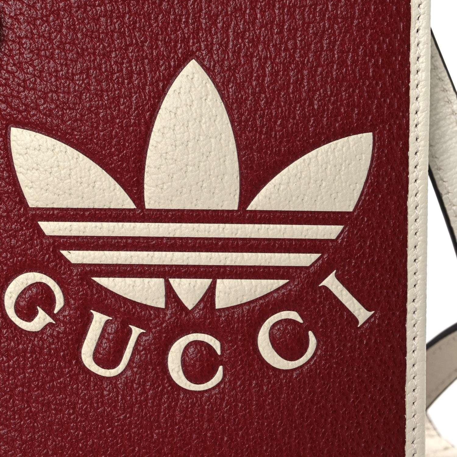 Gucci X ADIDAS Textured Dollar Calfskin Trefoil Embossed Phone Crossbody Bag Hibiscus Red Off White 8 of 11