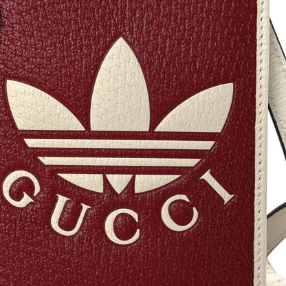 Gucci X ADIDAS Textured Dollar Calfskin Trefoil Embossed Phone Crossbody Bag Hibiscus Red Off White 8 of 11