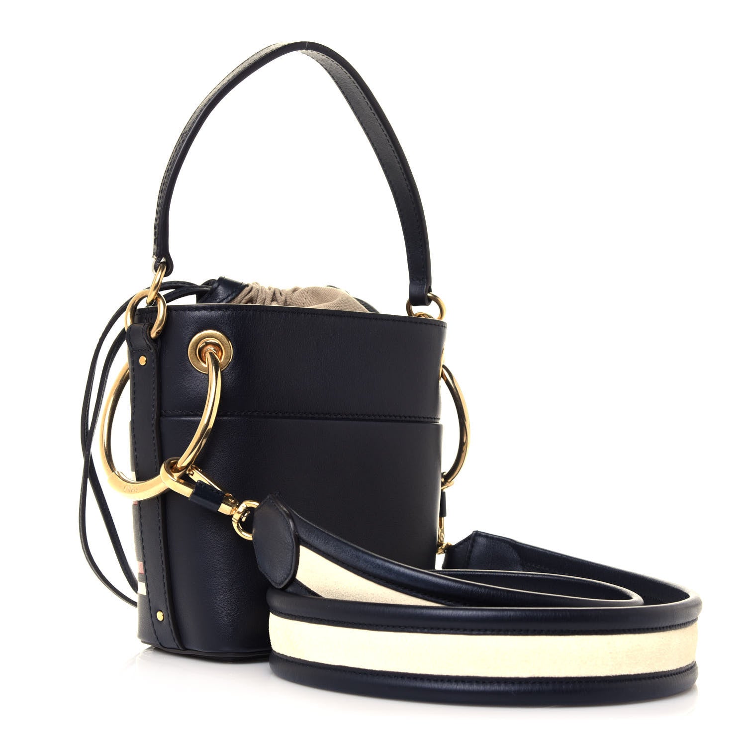 Chloe Smooth Calfskin Logo Mini Roy Bucket Bag Full Blue 3 of 13