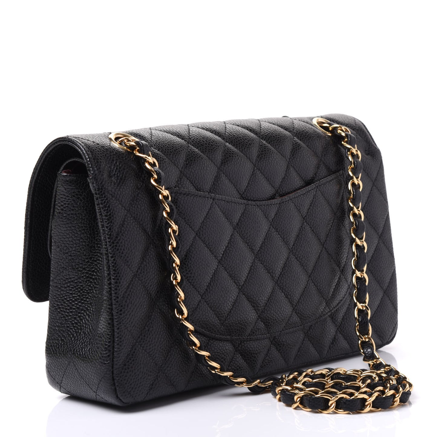 Caviar Quilted Medium Double Flap Black