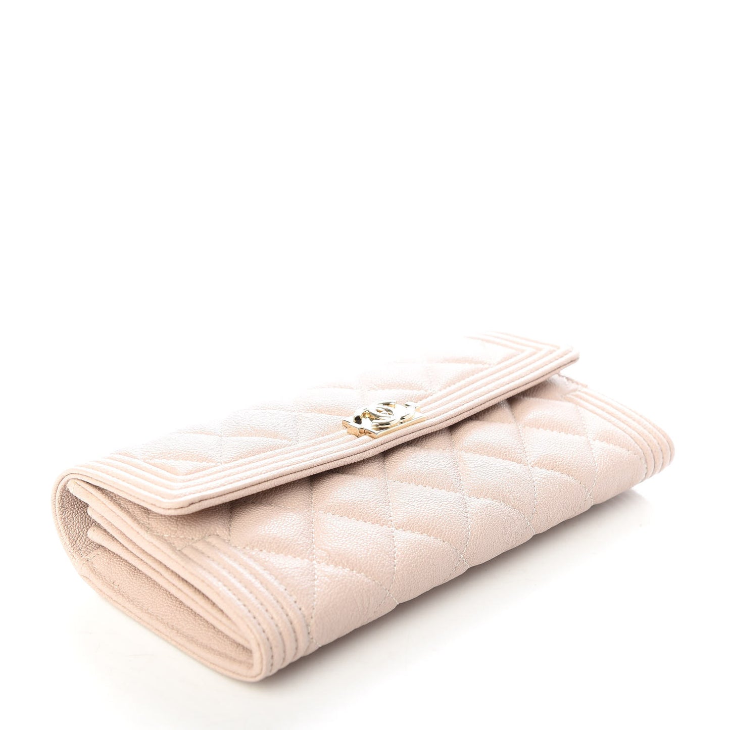 Caviar Quilted Large Boy Gusset Flap Wallet Beige