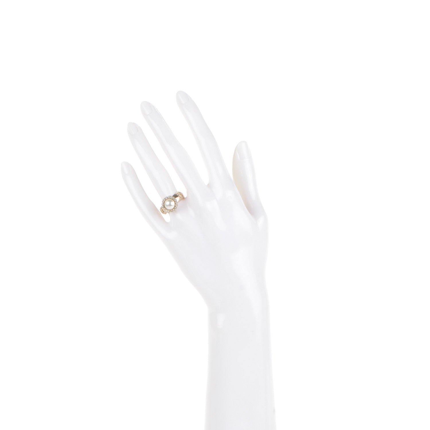 Chanel Pearl Crystal CC Ring 52 6 Gold Pearly White 2 of 6