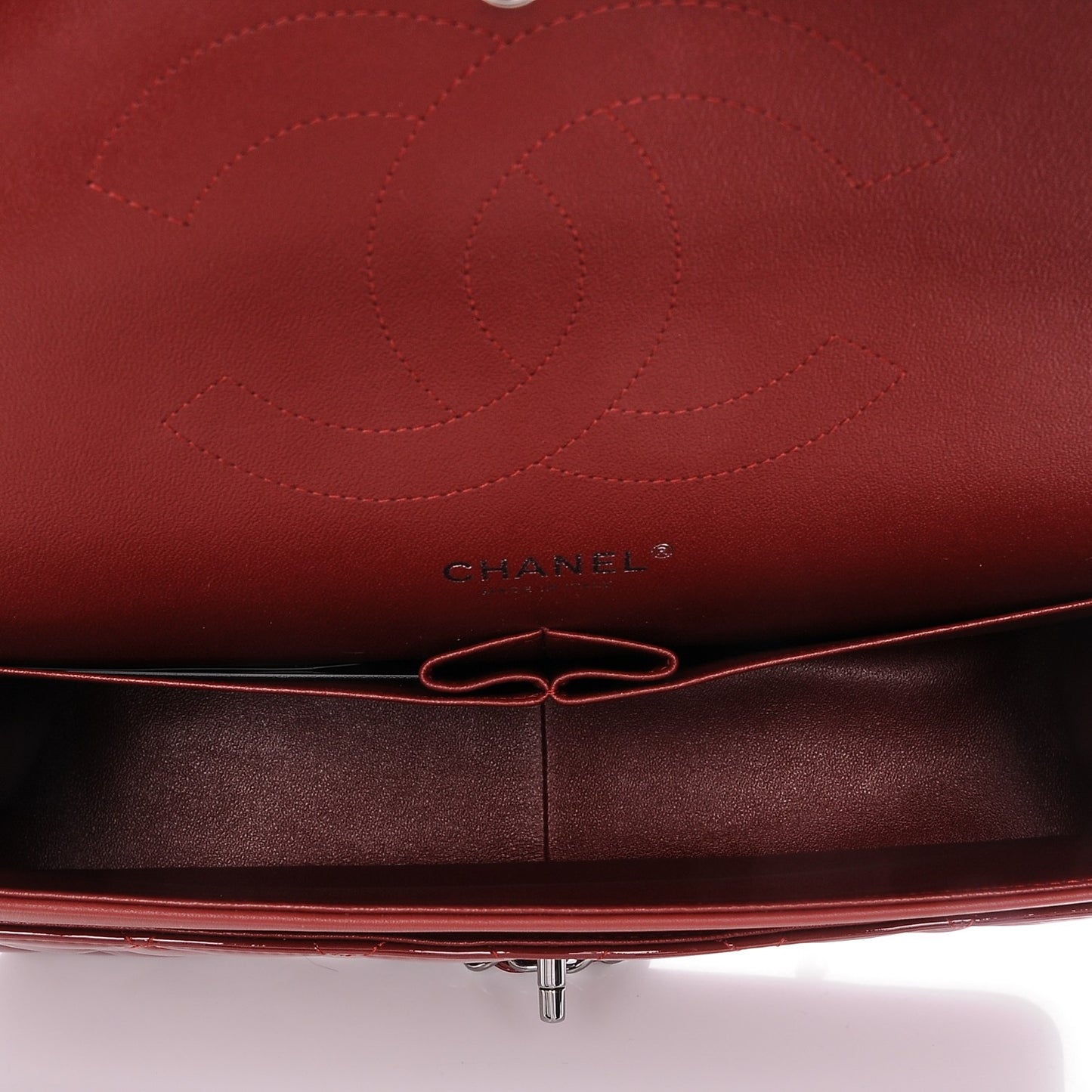 Patent Quilted Jumbo Double Flap Dark Red