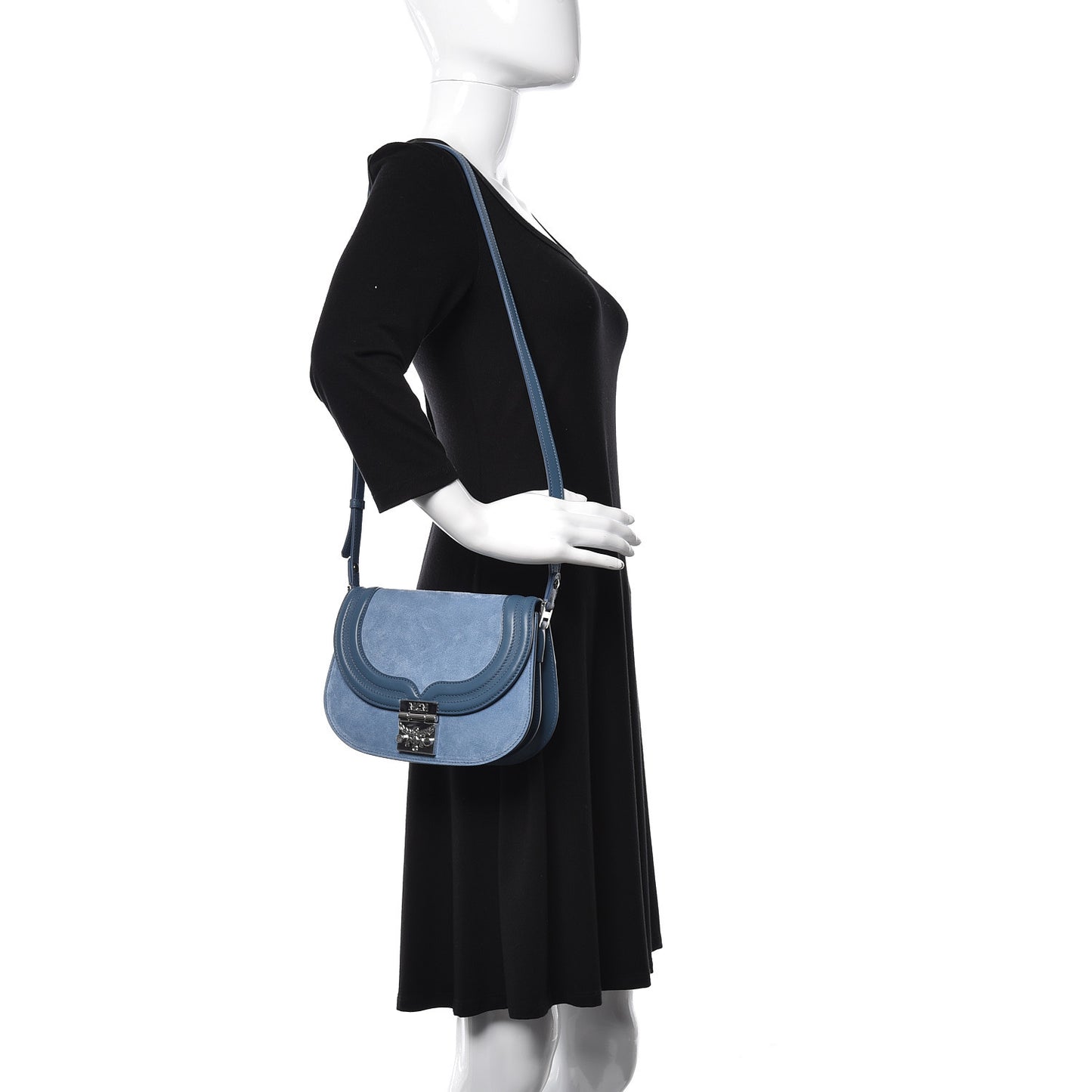 Suede Calfskin Trisha Small Shoulder Bag Blue