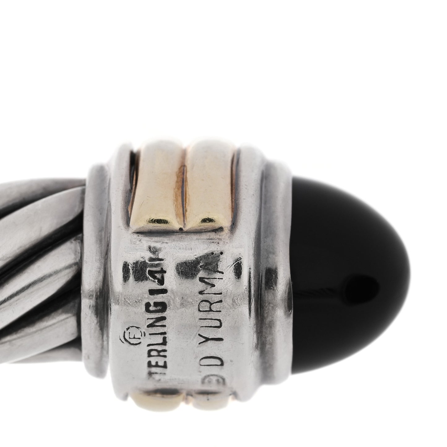 DAVID YURMAN Sterling Silver 14K Yellow Gold Black Onyx 10mm Cable Classics Hinged Bracelet