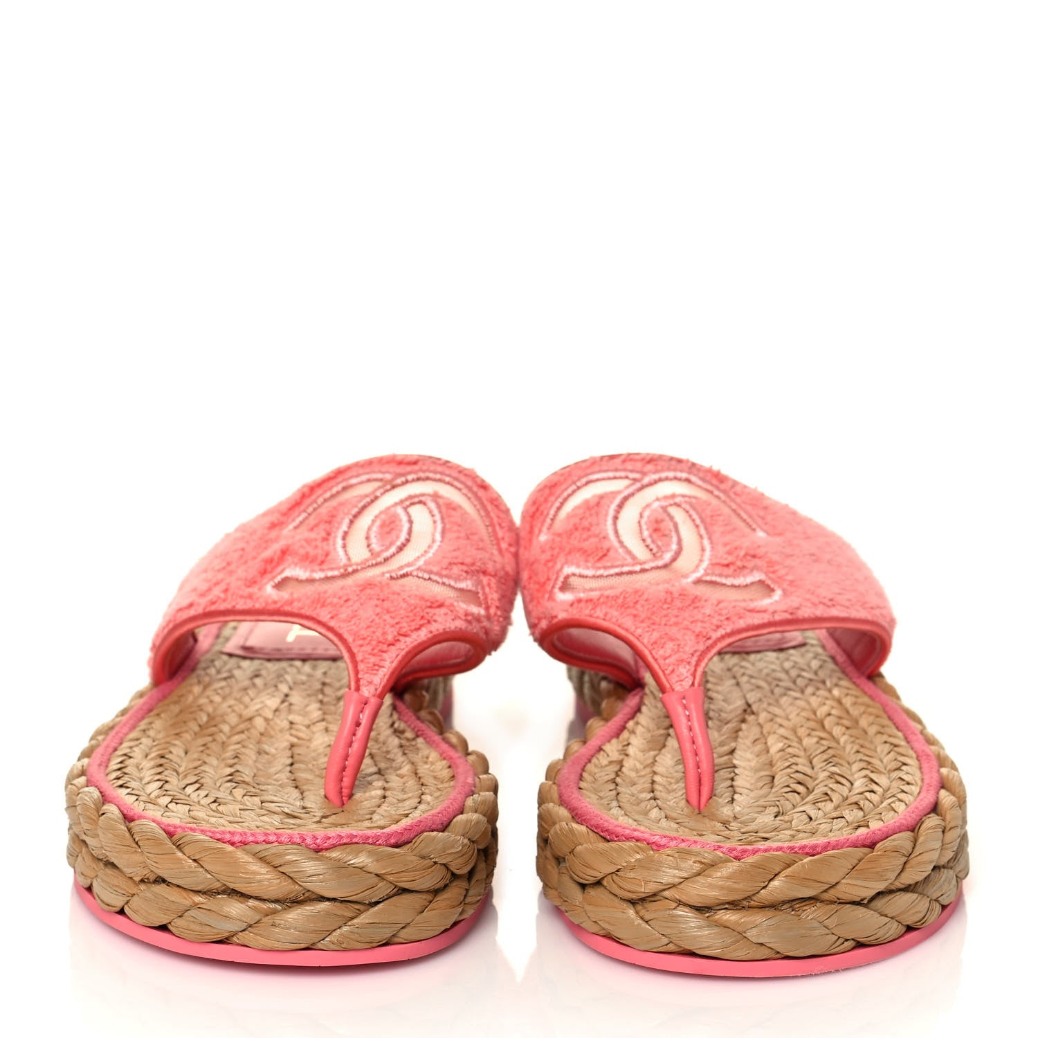 Chanel Terry Cloth Raffia CC Logo Thong Sandals 39 Pink 2 of 9