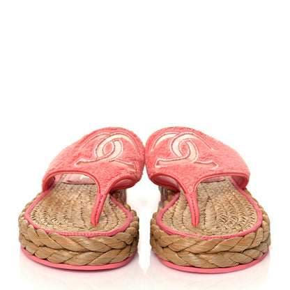 Chanel Terry Cloth Raffia CC Logo Thong Sandals 39 Pink 2 of 9