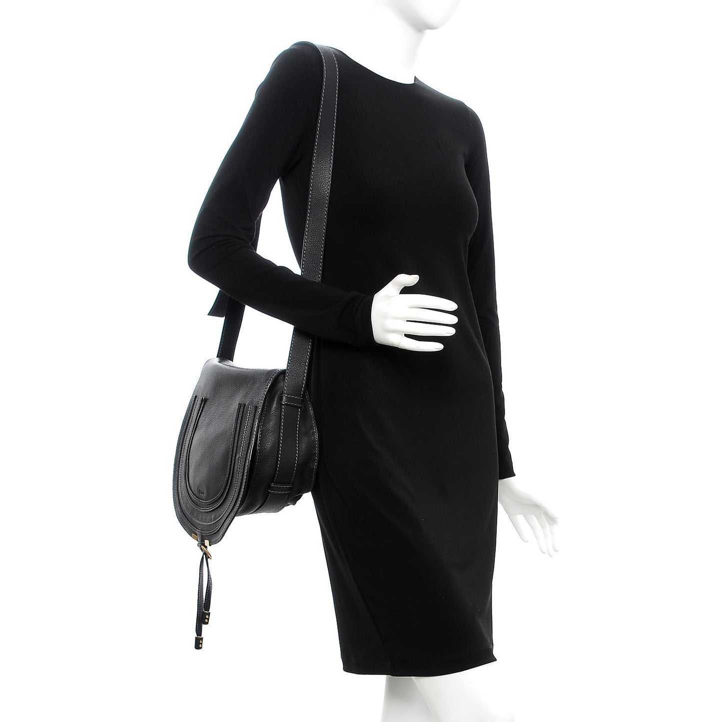 Calfskin Medium Marcie Round Crossbody Bag Black