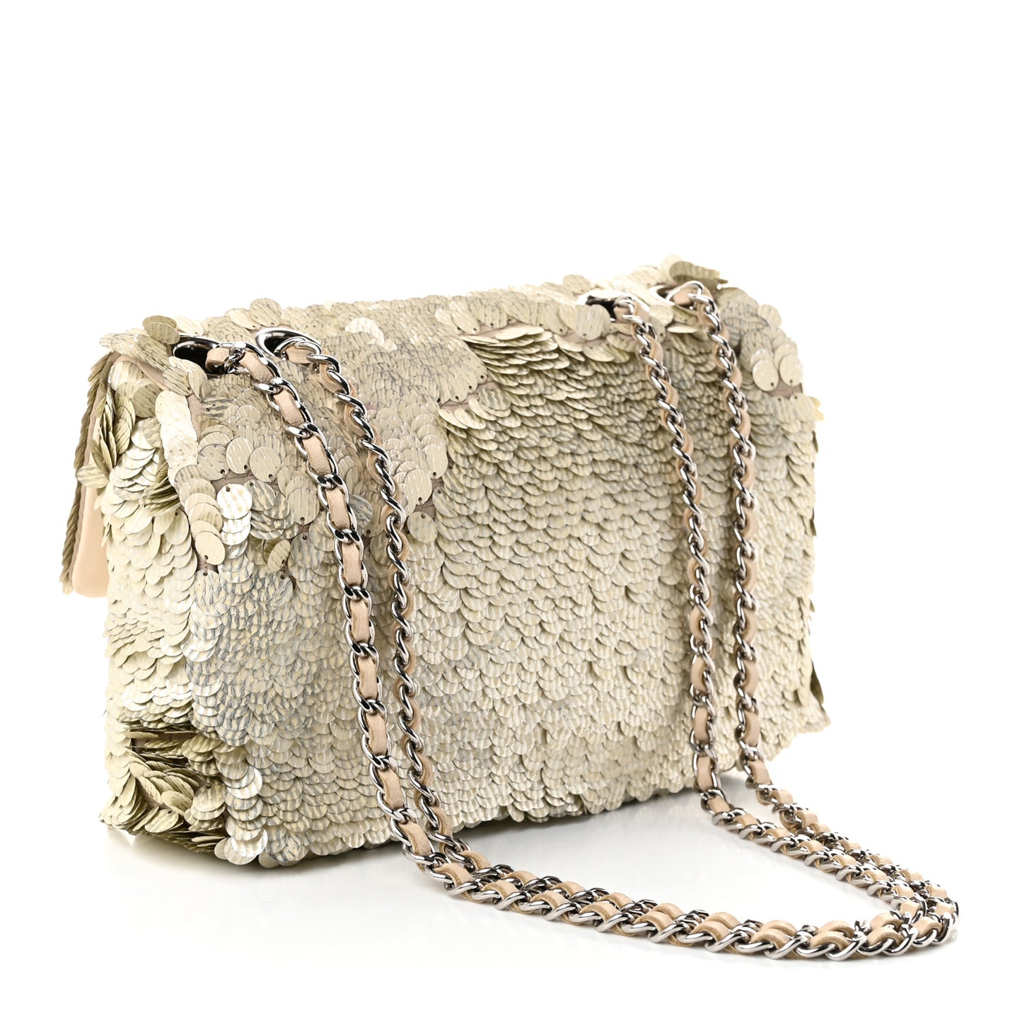 Sequin Paillette Small Flap Beige