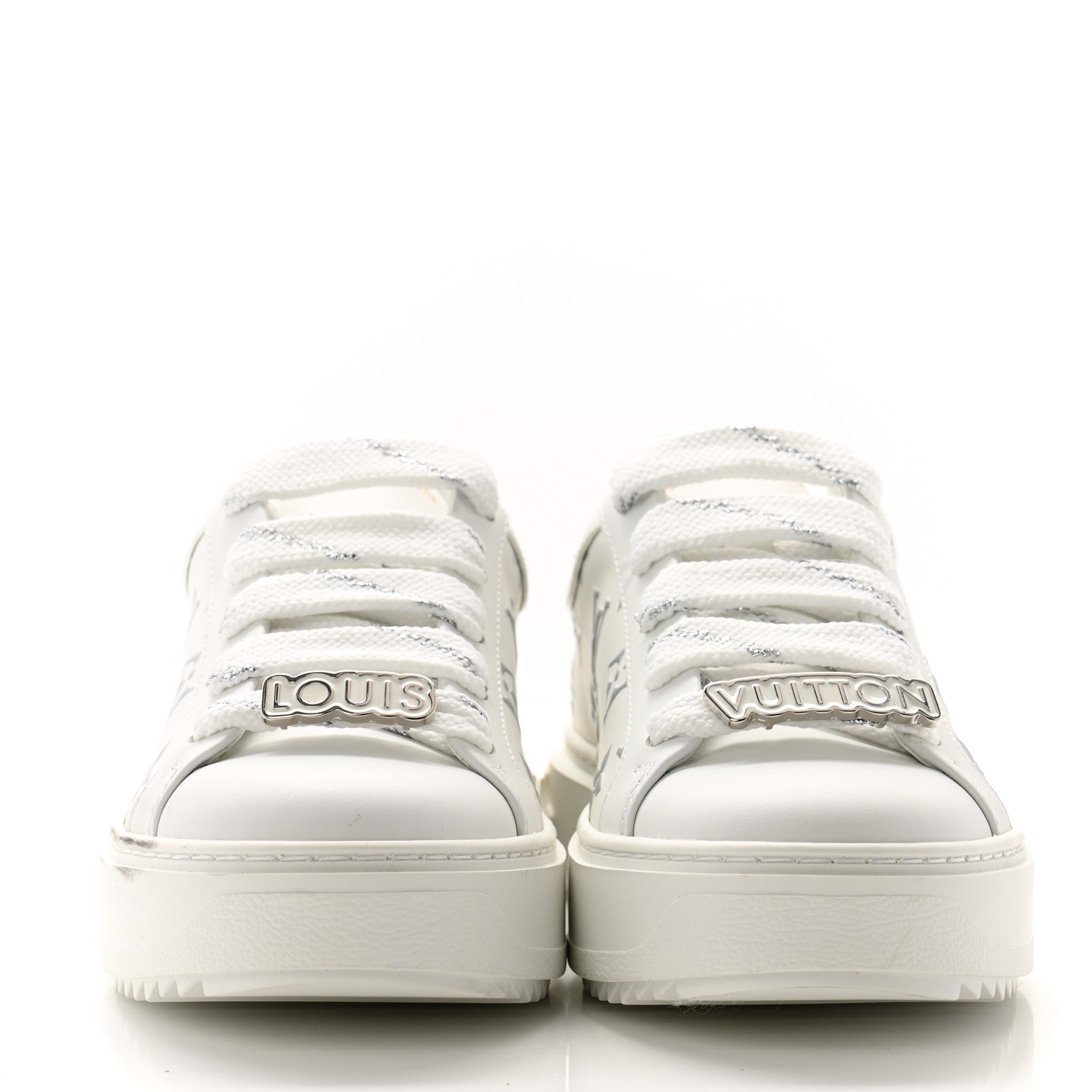 Louis Vuitton Calfskin Monogram Debossed Time Out Sneakers 35.5 White Silver 2 of 9