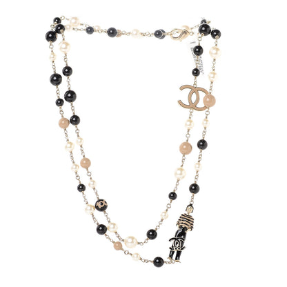 Chanel Pearl Beaded Enamel CC Coco Long Necklace Blanc Nacre Black Beige Gold 3 of 6