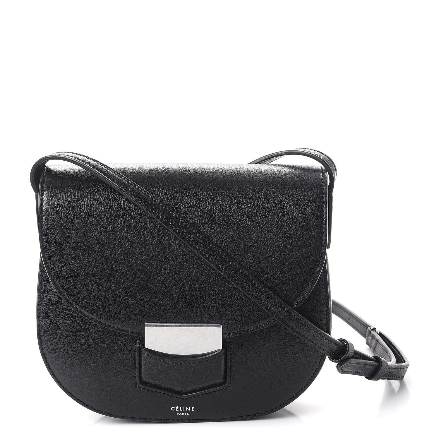 Celine Shiny Textured Calfskin Small Trotteur Black 1 of 8