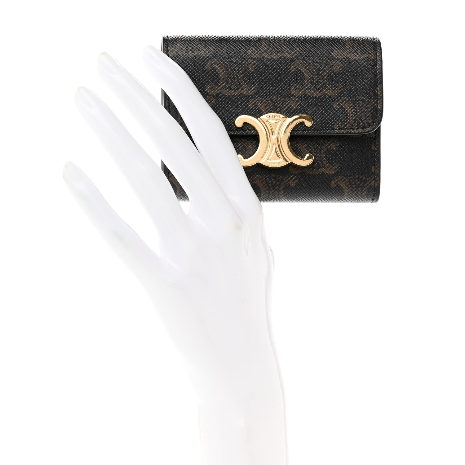Celine Canvas Triomphe Compact Wallet Tan 2 of 8