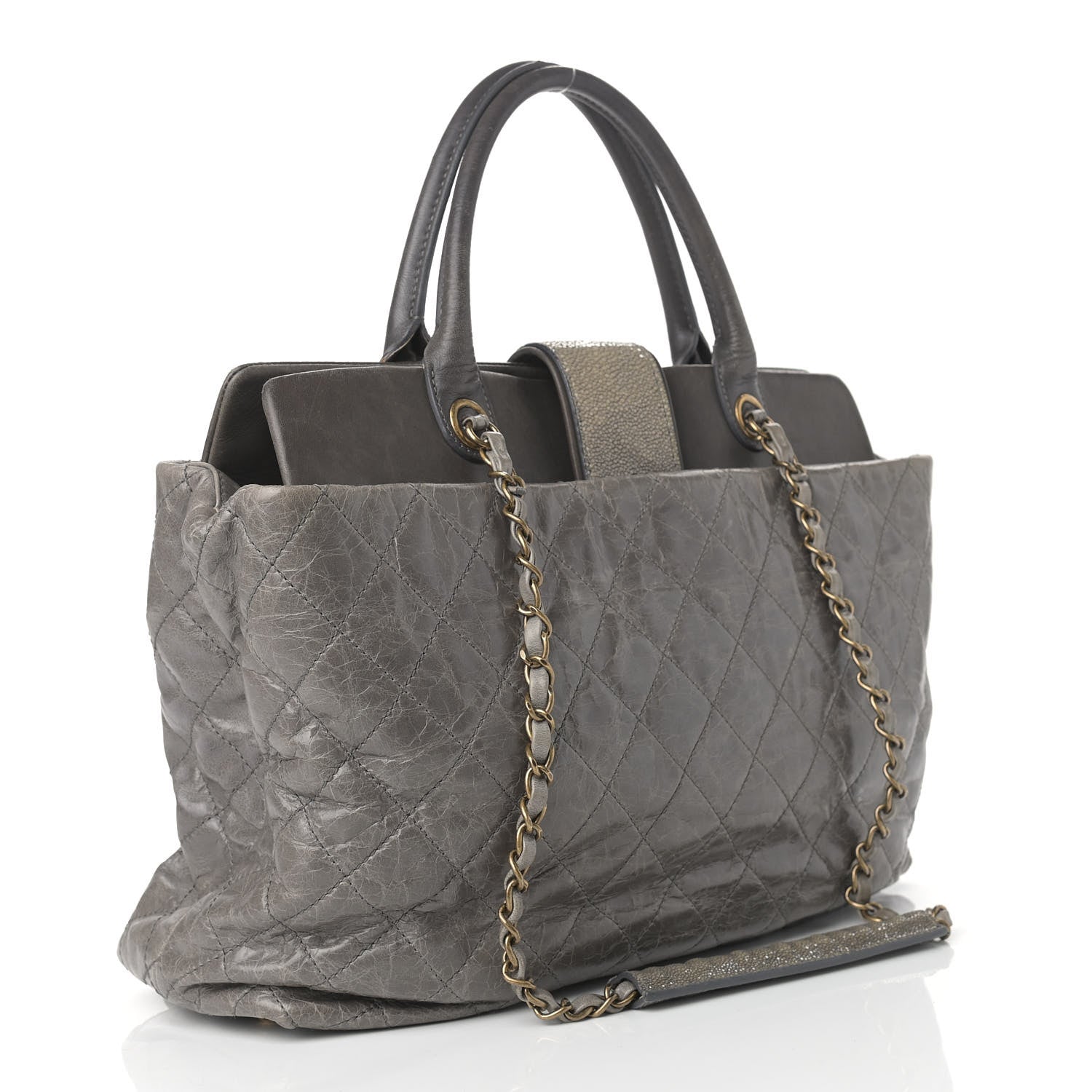Chanel Glazed Calfskin Stingray Large Bindi CC Tote Grey 3 of 16