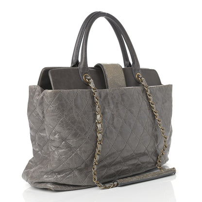 Chanel Glazed Calfskin Stingray Large Bindi CC Tote Grey 3 of 16