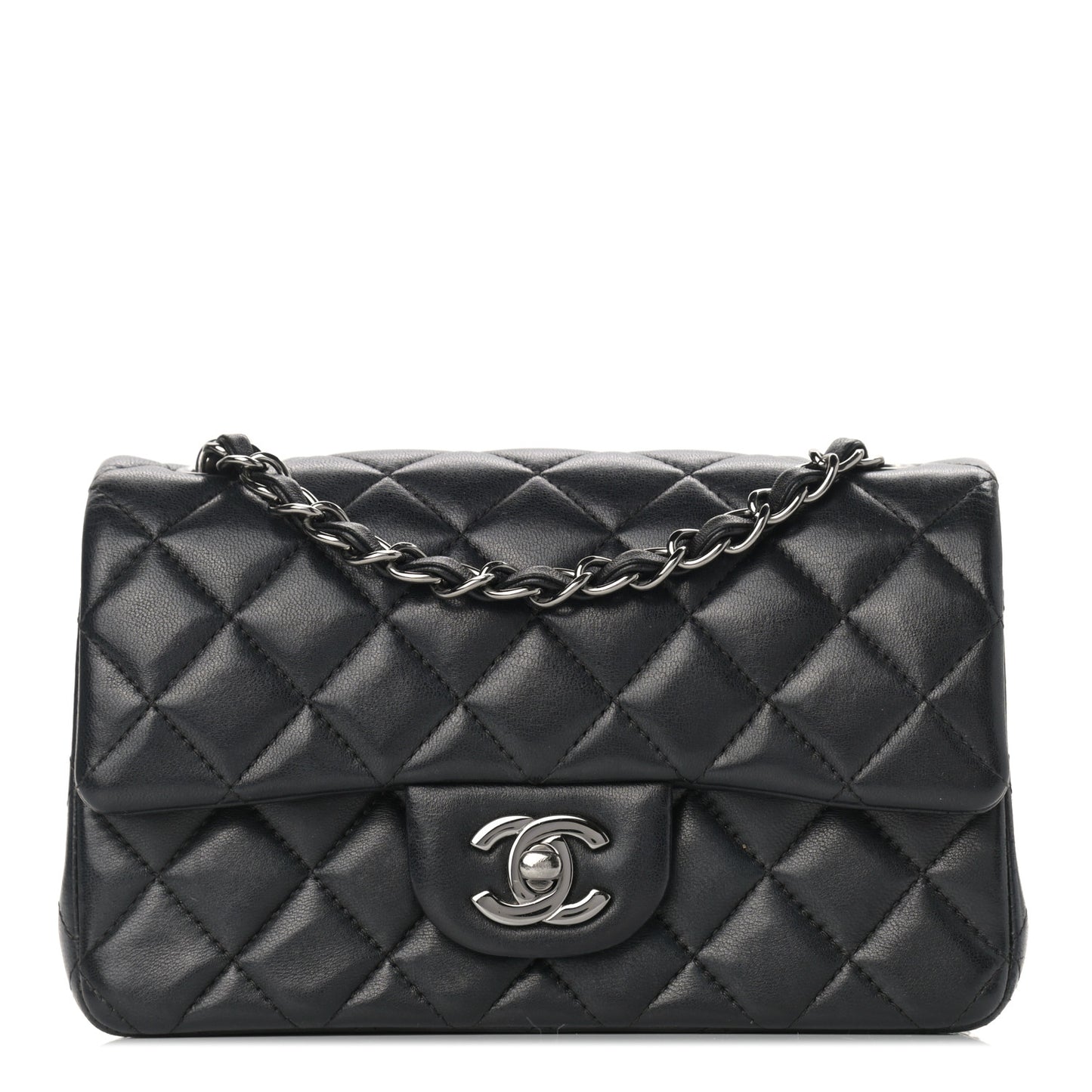 Lambskin Quilted Mini Rectangular Flap Black