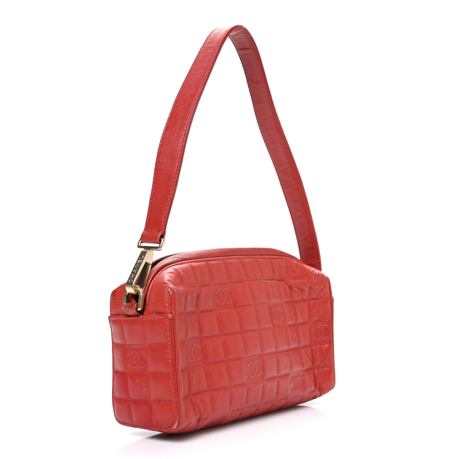 Chanel Lambskin Embossed CC Chocolate Bar Shoulder Bag Red 3 of 11