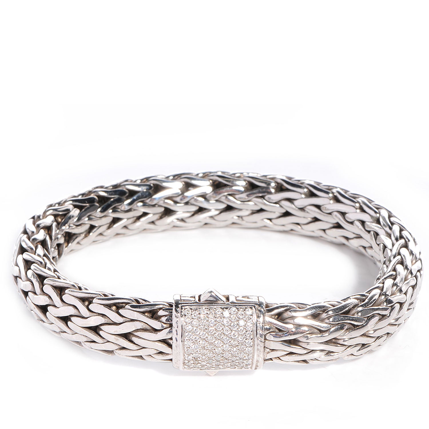 Cartier JOHN HARDY Sterling Silver Pave Diamonds Classic Chain Clasp Bracelet Medium 1 of 5