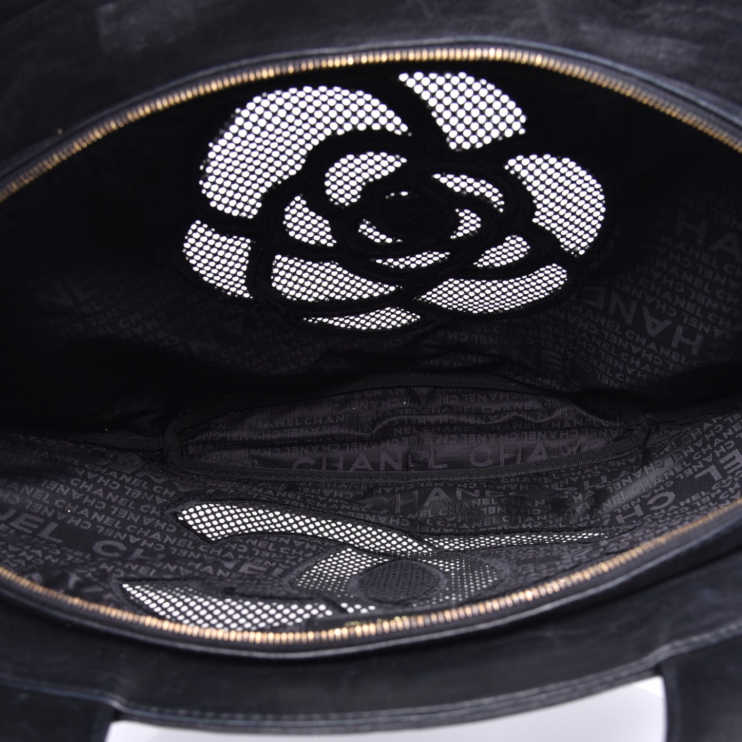 Linen Lambskin Mesh Camellia CC Tote Black