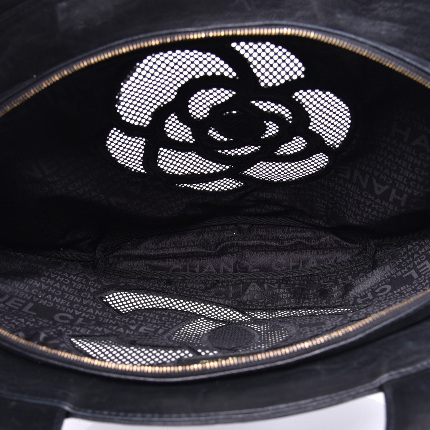 Chanel Linen Lambskin Mesh Camellia CC Tote Black 5 of 11