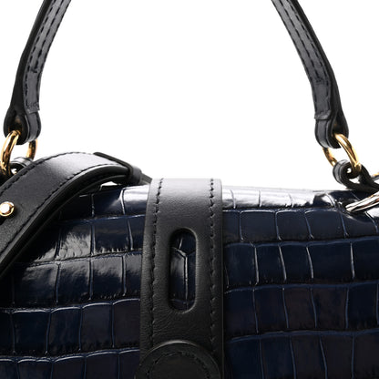 Chloe Calfskin Crocodile Embossed Medium Aby Day Shoulder Bag Full Blue 7 of 9