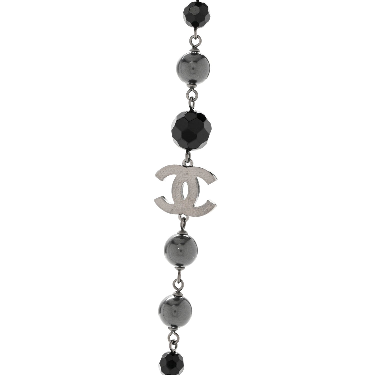 Chanel Pearl Beaded CC Long Necklace Silver Black 4 of 5