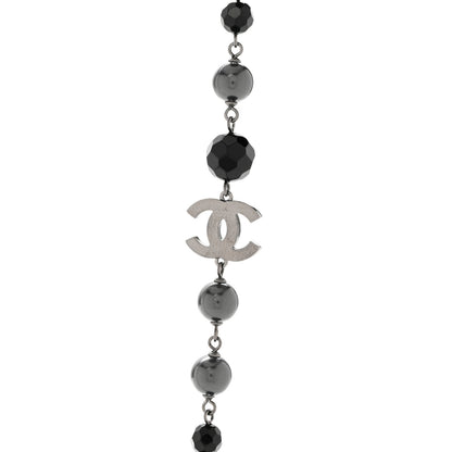 Chanel Pearl Beaded CC Long Necklace Silver Black 4 of 5