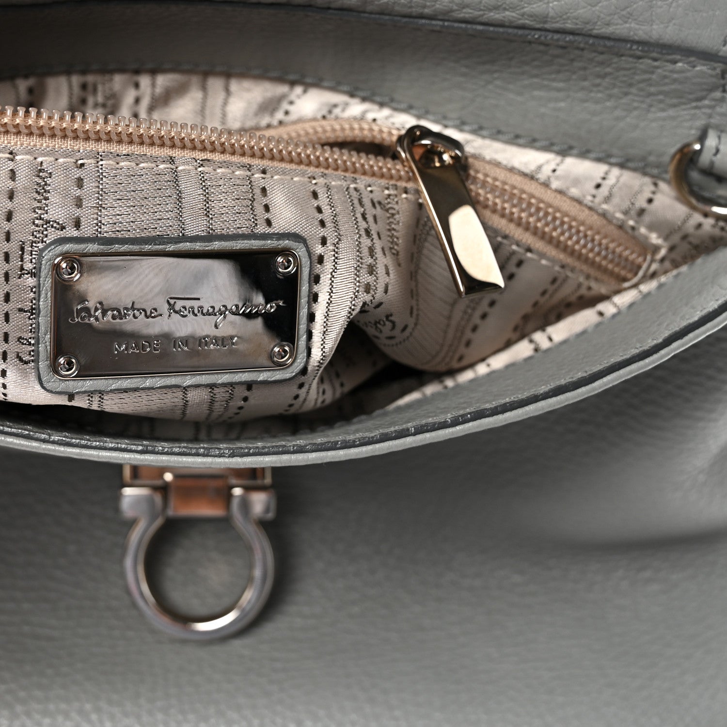 Salvatore Ferragamo Grained Calfskin Sofia Satchel Grey 1830619