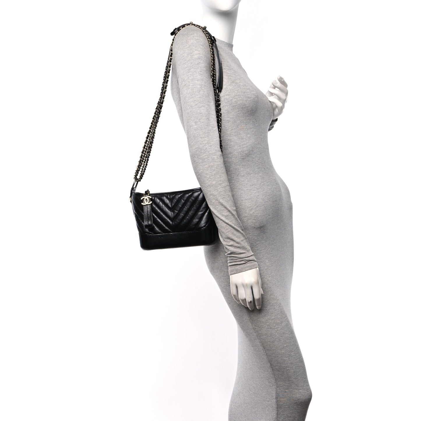 Aged Calfskin Chevron Quilted Small Gabrielle Hobo Black