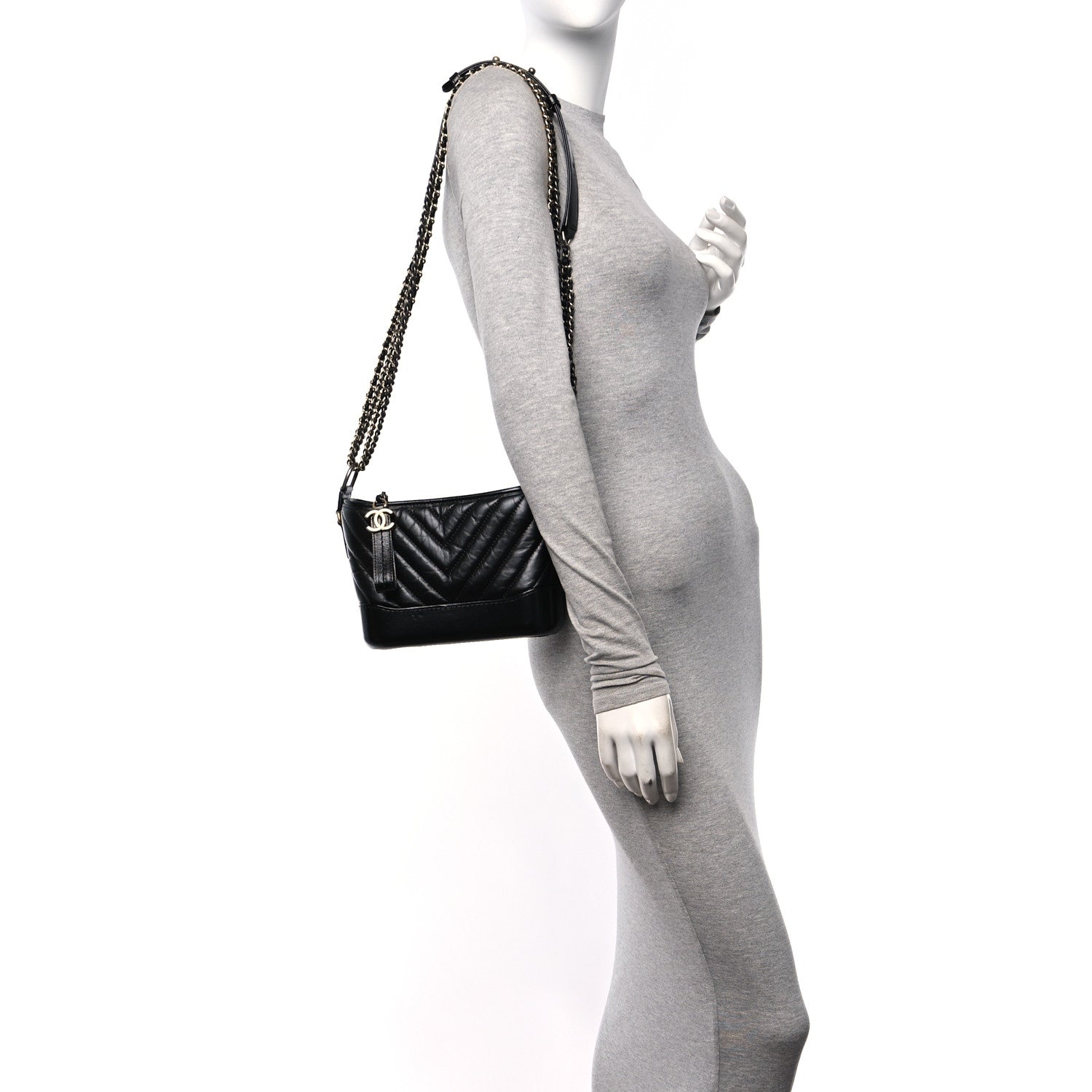 Chanel Aged Calfskin Chevron Quilted Small Gabrielle Hobo Black 2 of 11