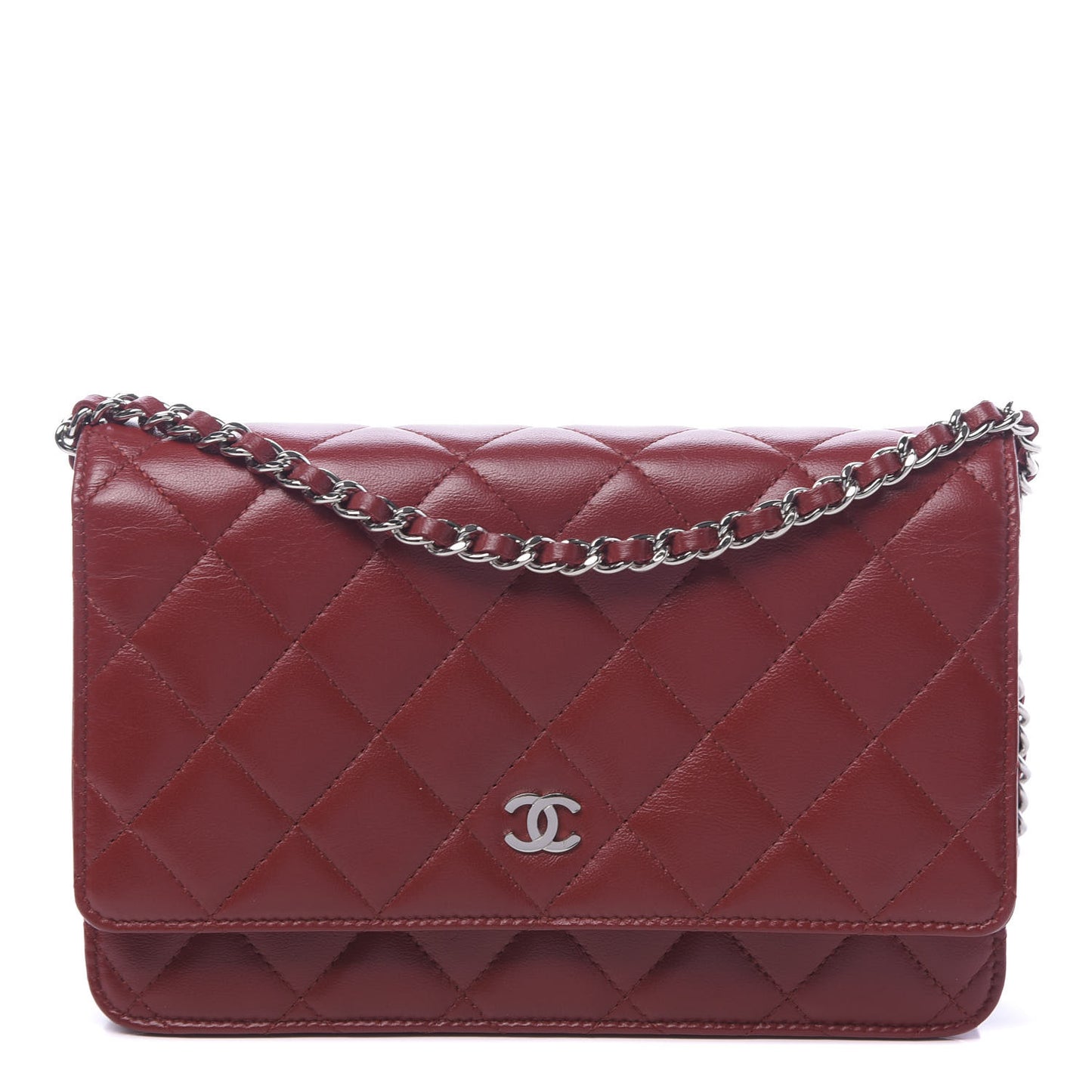Lambskin Quilted Wallet On Chain WOC Red