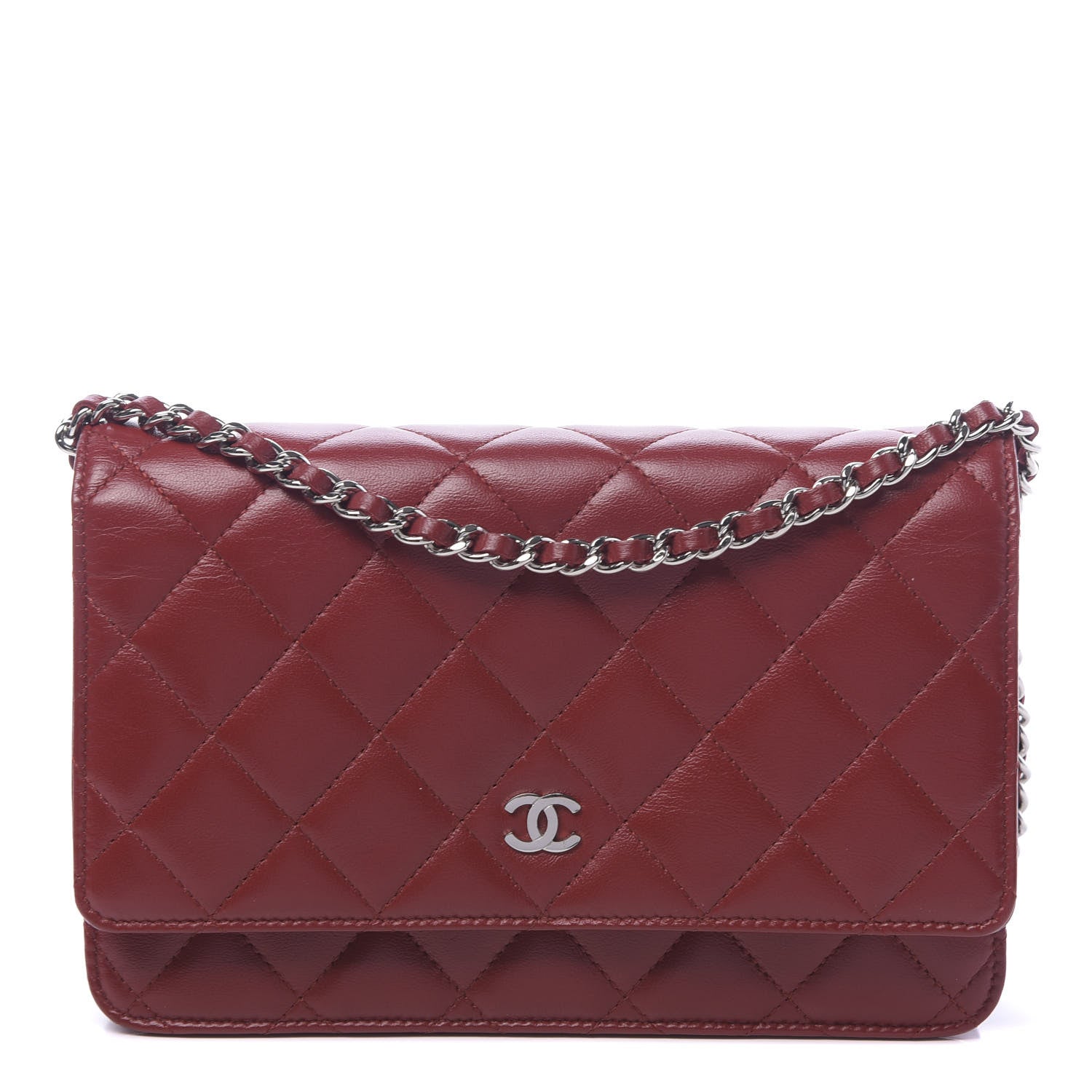 Chanel Lambskin Quilted Wallet On Chain WOC Red 1 of 12