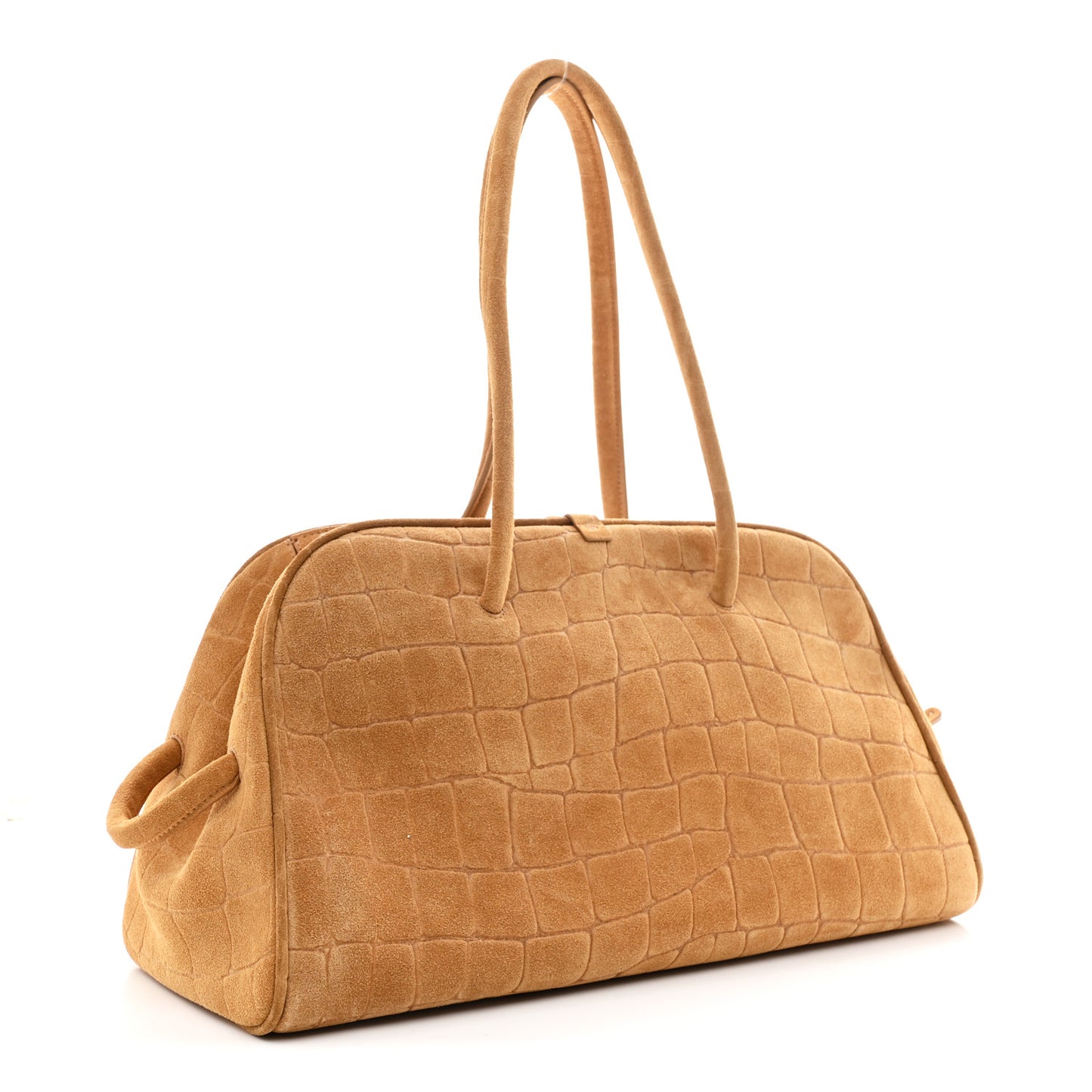 Suede Crocodile Embossed Le Turismo Bowling Bag Camel