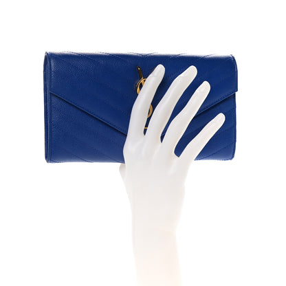 Saint Laurent Grain De Poudre Matelasse Chevron Monogram Flap Wallet Royal Blue 2 of 12