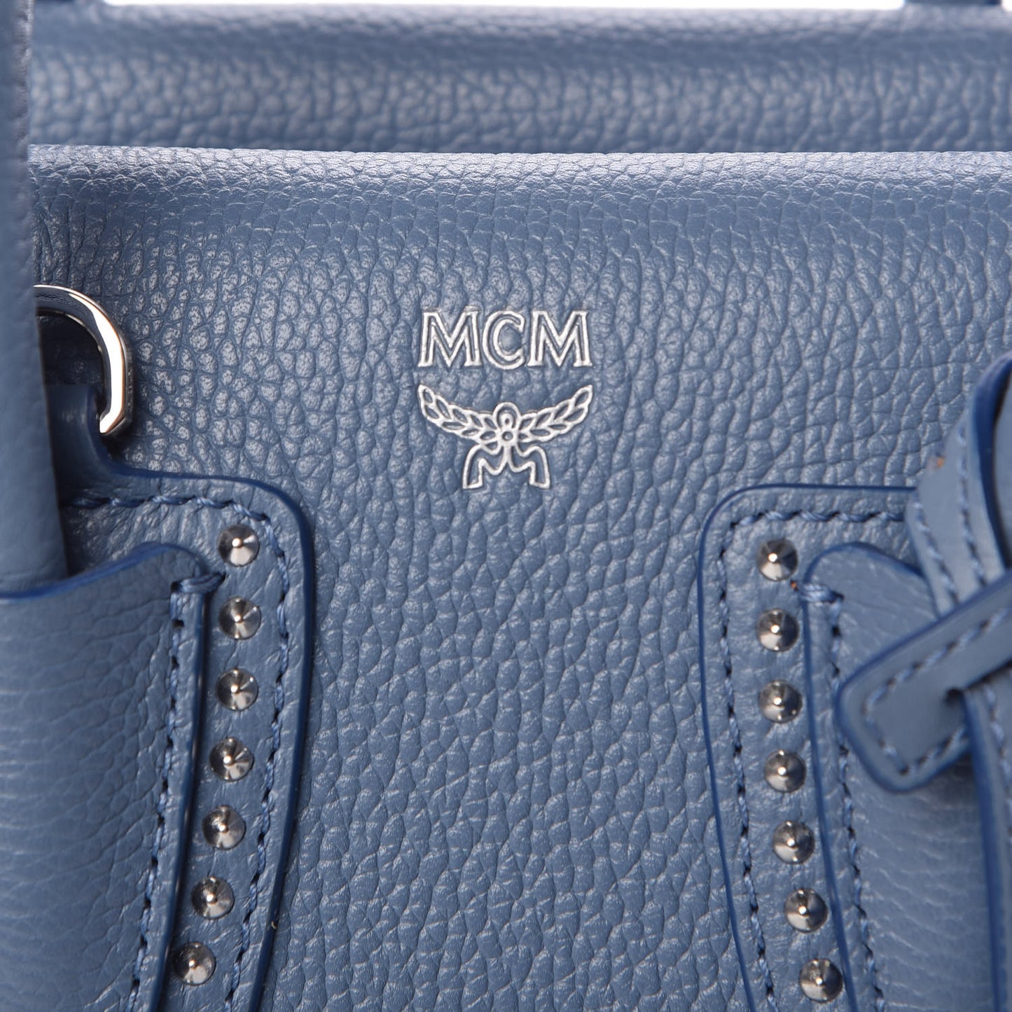 Grained Calfskin Studded Mini Milla Tote Luft Blue