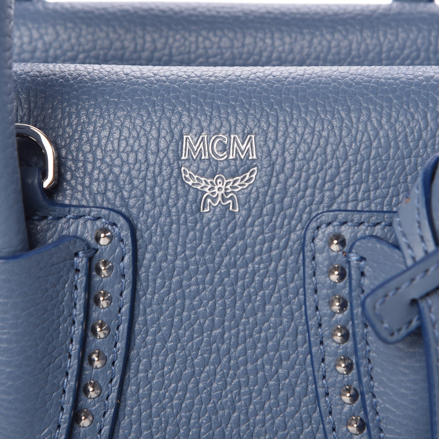 MCM Grained Calfskin Studded Mini Milla Tote Luft Blue 6 of 9