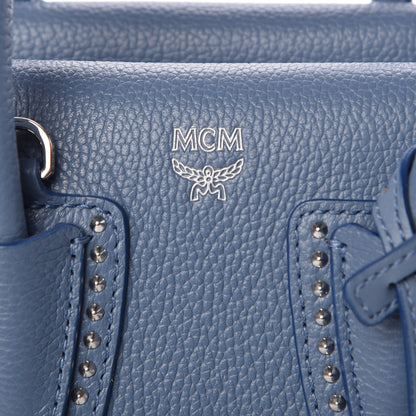 MCM Grained Calfskin Studded Mini Milla Tote Luft Blue 6 of 9