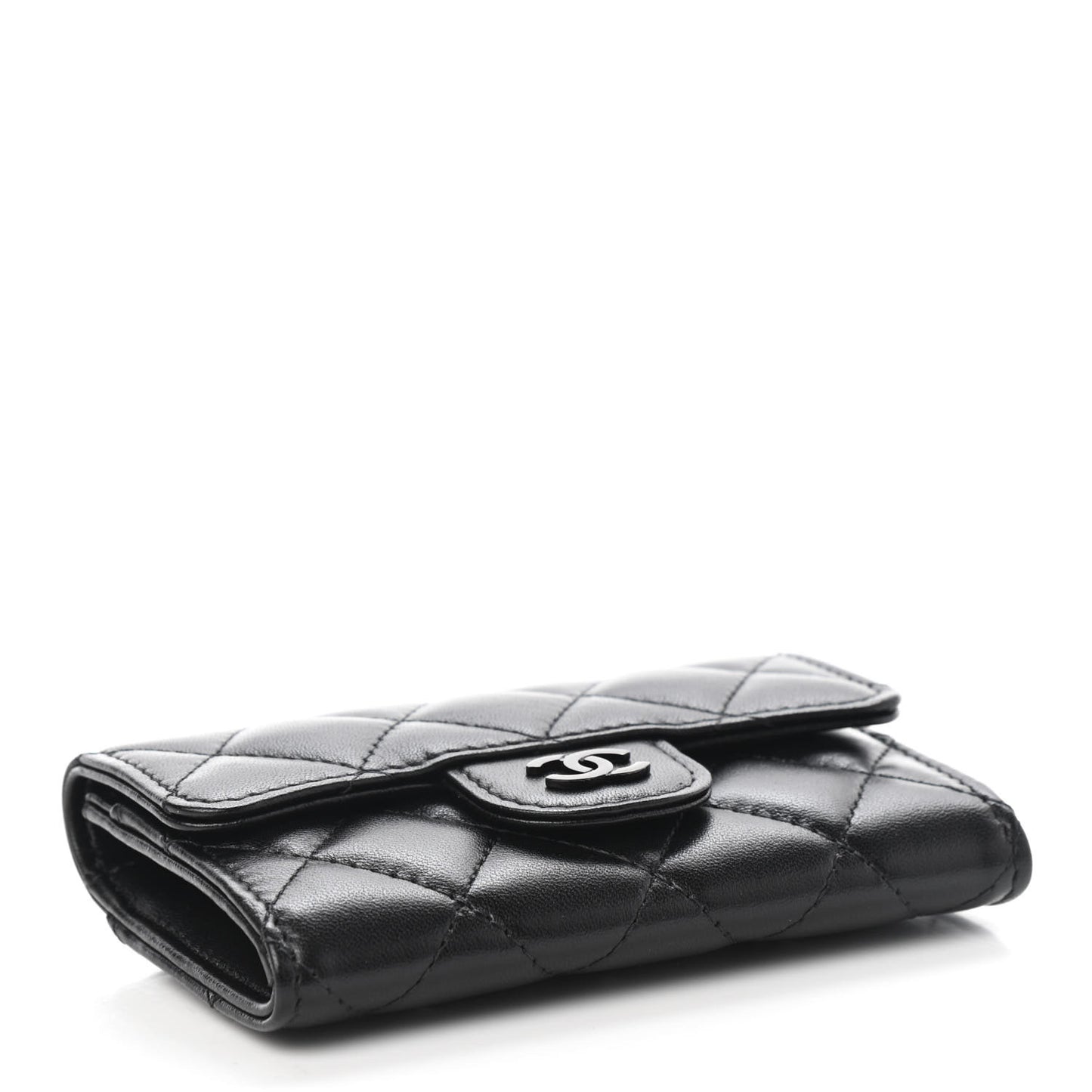Lambskin Quilted Flap Card Holder Wallet So Black